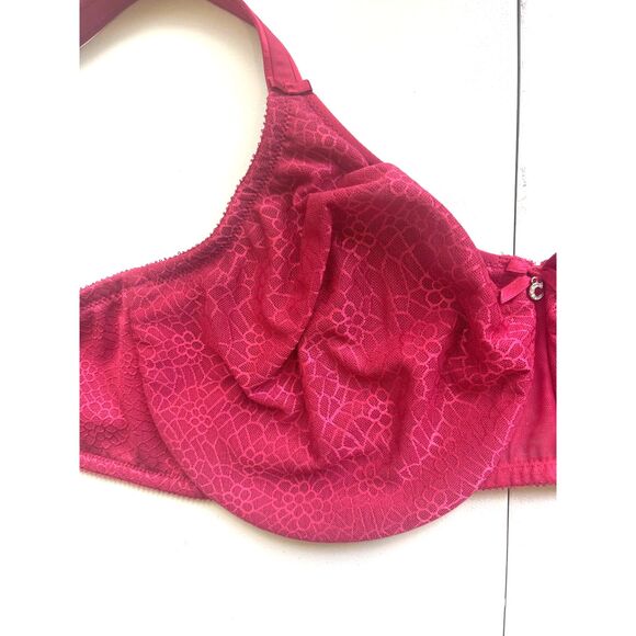 Chantelle Bra 42 F (DDD) Red Full Coverage Underwire Magnifique Minimizer Plus S - Picture 13 of 15